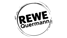 © Rewe Quermann REWE Quermann Logo mit Kreis-Pinselstrich-Design.